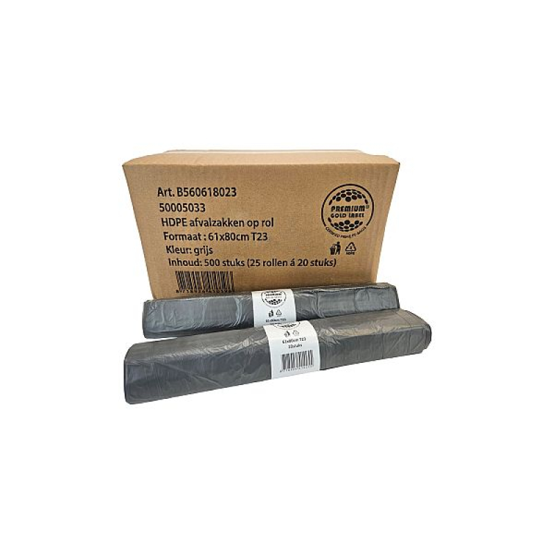 Pl.zak 61 x 80 cm x T23, grijs, HDPE