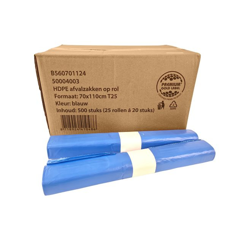 Pl.zak 70 x 110 cm x T25, blauw, HDPE