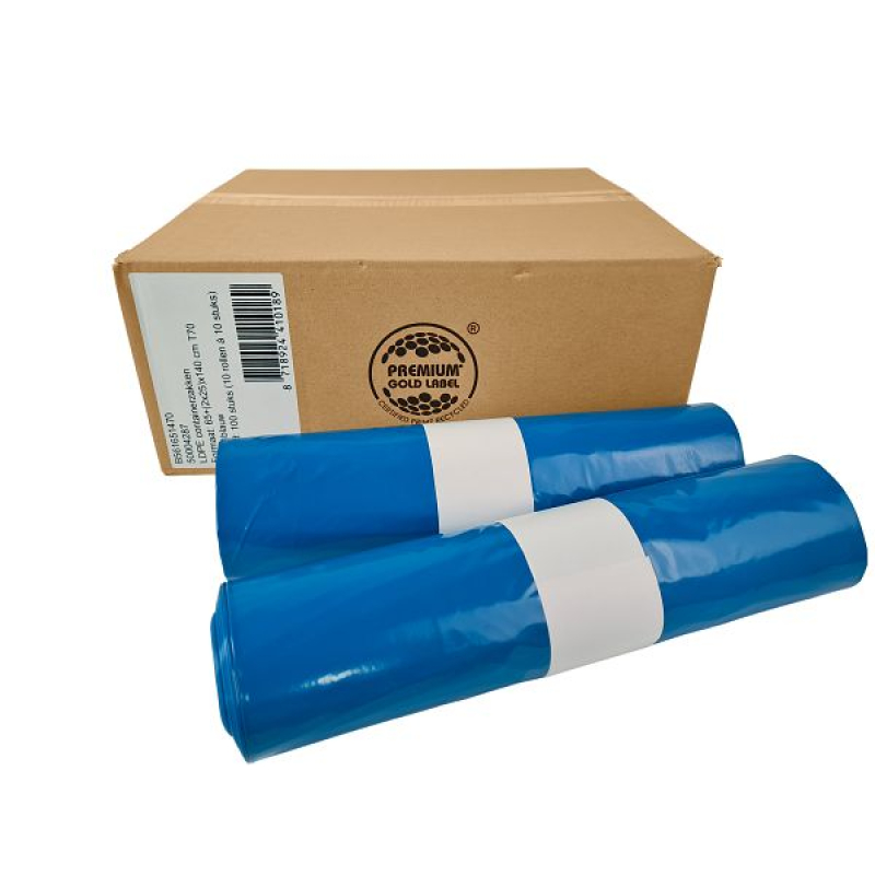 Pl.zak 65/25 x 140 cm x T70, blauw, LDPE